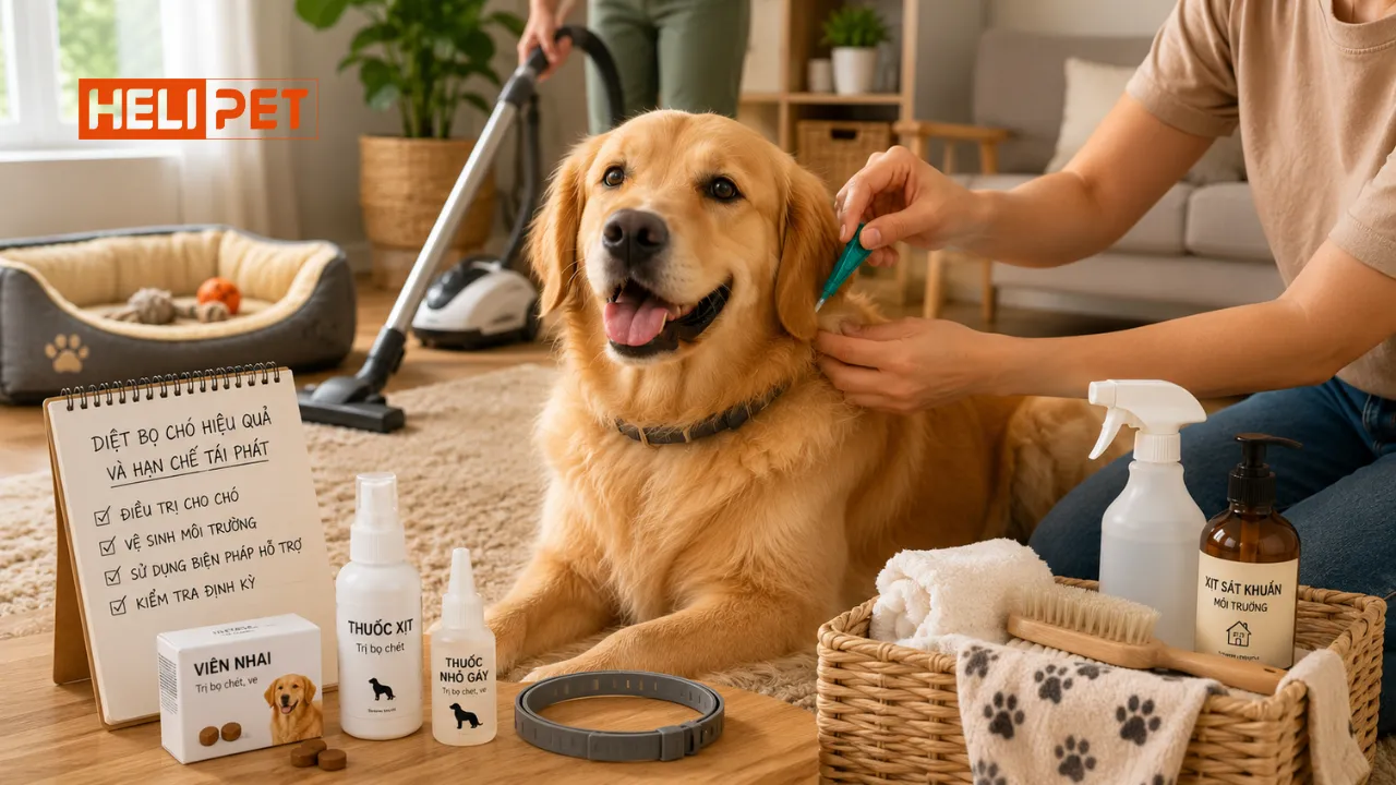 phối hợp đa dạng các phương pháp và kiên trì để điều trị triệt để bọ chó